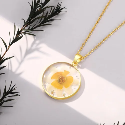 Miniatura 51 de Forget-Me-Not and Queen Anne's Lace Pressed Wildflower Necklace Birth Month Real Flower Necklace Gold/Silver Pressed Flower Jewelry