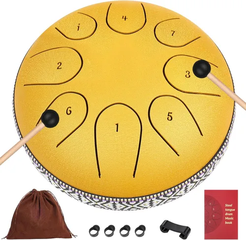 Tambor de lengua de acero – AKLOT 8 Note 6 pulgadas tambor de lengua – Tambores de mano con libro de música, mazos de acero y bolsa de concierto, C