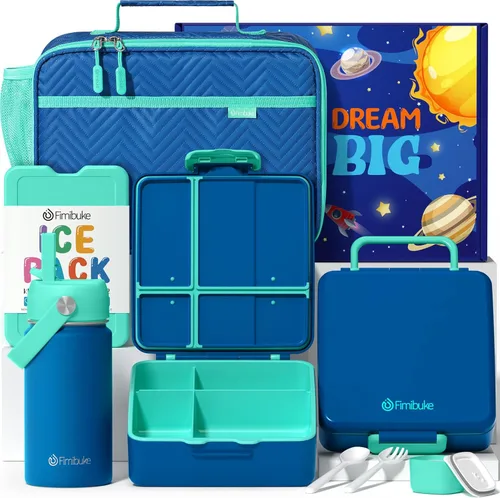 Miniatura 14 de Fimibuke Lonchera Bento para Niños con 4 Compartimentos, Bolsa de Almuerzo Aislada, Botella de Agua Aislada de Acero Inoxidable, Paquete de Hielo