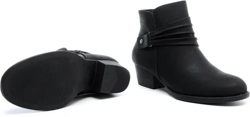 Miniatura 7 de Luoika Botines anchos para mujer, botas cortas negras y marrones con tacón bajo y cremallera lateral.