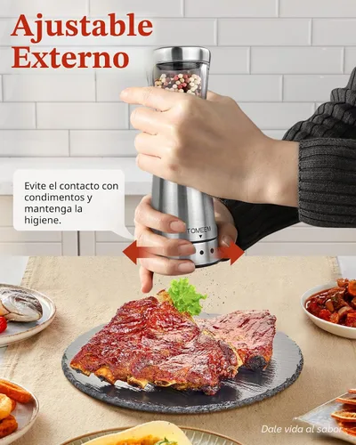 Miniatura 6 de Juego de molinillo eléctrico de sal y pimienta con base de almacenamiento, juego de molinillo de sal y pimienta recargable de acero inoxidable