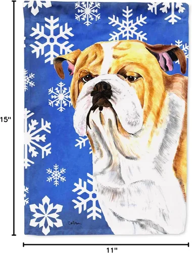 Miniatura 7 de Caroline's Treasures SC9374GF Bulldog English Snow flakes Holiday Garden Flag Buzón Bandera decorativa para patio exterior, patio, obras de arte
