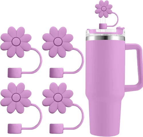 Miniatura 13 de Cubiertas de pajitas con flores SEMATA para tazas Stanley de 30 y 40 oz con asa, accesorios de 4 piezas, tapas de pajita de silicona reutilizables