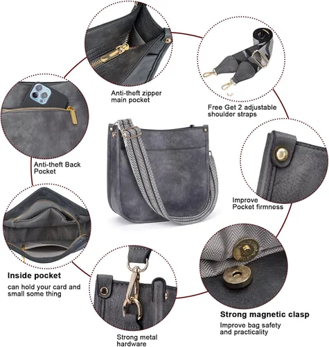 Miniatura 8 de HKCLUF Bolso cruzado para mujer, 2 piezas de cuero Hobo bolso con 2 correas ajustables de leopardo para guitarra