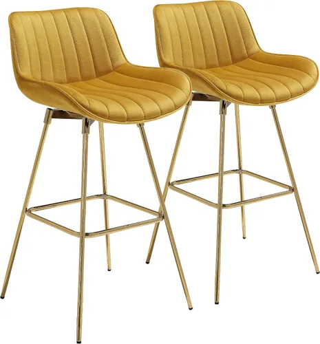 Miniatura 7 de Fat Ant Juego de 2 taburetes de bar giratorios de terciopelo para mostrador, sillas de bar de 29 pulgadas de alto con respaldo y patas doradas