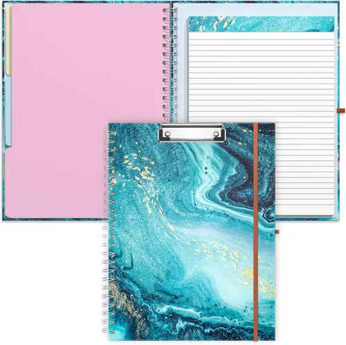 Miniatura 13 de Rimilak Spiral Clipboard Folio with Refillable Lined Notepad, 14.5 x 9.8 In, Hardcover Cover with 5 Interior Pockets, Elastic Band and Pen Loop