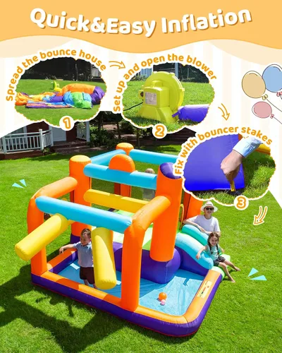 Miniatura 7 de Casa inflable para rebotar, casa de rebote de doble diapositiva para niños grandes, castillo de salto de osos 6 en 1 con soplador 450, cojín