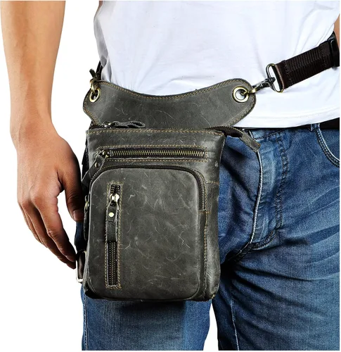 Miniatura 2 de Le'aokuu Riñonera deportiva de cuero genuino para mujer y hombre, riñonera, para montar a la cadera, para muslo, piernas cruzadas