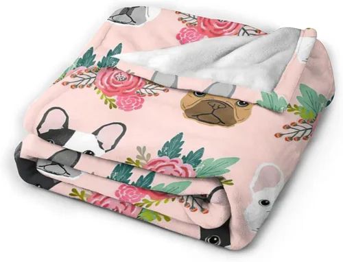 Miniatura 2 de HAZIMCS Manta de franela de felpa de forro polar, diseño floral de bulldog francés, lindo regalo para mascotas, razas de perro, para sillón