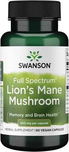 Suplemento vitamínico de Swanson de espectro completo. Hongo Melena de León. 500 mg, Swanson-SW1096, 1