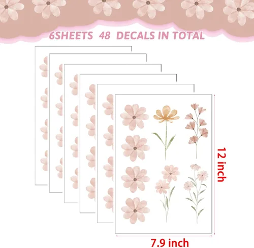 Miniatura 2 de 48 PCS Calcomanías de Flores Bohemias Calcomanías de Pared de Margaritas para Habitaciones de Niñas, Salas de Juegos y Guarderías Impresión de Doble