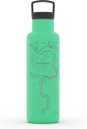 Miniatura 144 de Well Told Botella de agua aislada con mapa de Washington DC grabado, botella de acero inoxidable grabada (21 onzas, blanco) botella aislada de mapa