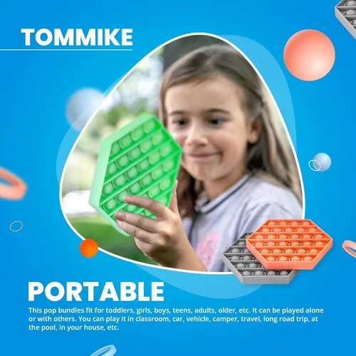 Miniatura 5 de TOMMIKE Juguete hexagonal de burbujas sensoriales para aliviar la ansiedad y el estrés, necesidades especiales, autismo, aprendizaje, oficina