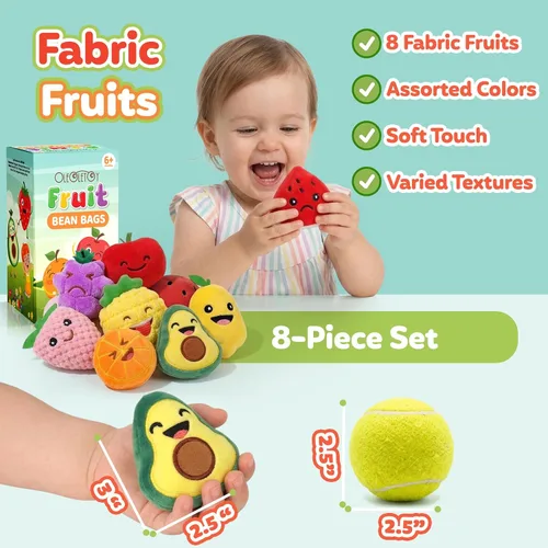 Miniatura 6 de Juguetes sensoriales para niños, paquete de 8 mini frutas de peluche suave para niñas o niños como decoraciones de fiesta, juguetes de simulación