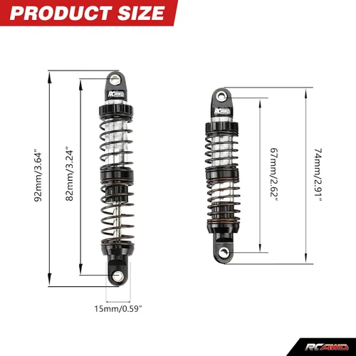 Miniatura 4 de RCAWD 7075 Amortiguadores de 80mm Universales para 1/10 RC Crawler, Mejoras para SCX10 I II III Pro 90046 AXI231017 TRX4 TRX6 Redcat D90 MST RC Negro