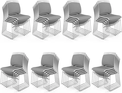 Miniatura 12 de VINGLI Juego de 4 sillas apilables de oficina con base de trineo de metal, asiento y respaldo ergonómicos acolchados de plástico, capacidad de 350