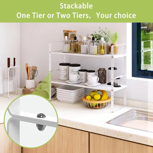 Miniatura 4 de Across-Star Organizador de Estante Expandible para Gabinete, Soporte de Estantes Apilables de Almacenamiento para Mostrador de Cocina, Estante