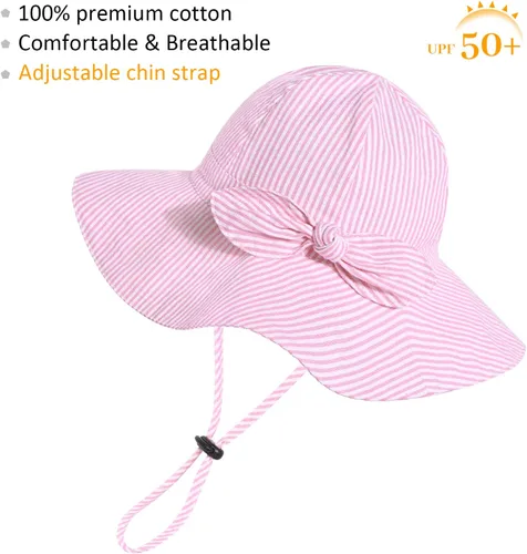 Miniatura 66 de Sombrero de sol para bebé niña con UPF 50+ sombrero de playa ajustable para exteriores con ala ancha