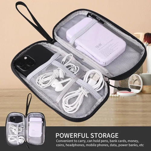 Miniatura 3 de Organizador universal de cables, bolsa de accesorios electrónicos para cargador, teléfono, tarjetas de memoria y dispositivos de viaje (negro)