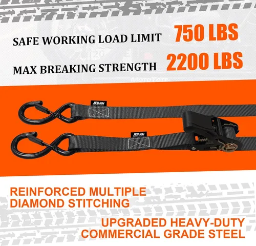 Miniatura 4 de Correas de amarre retráctiles de trinquete, paquete de 4 – 15 pies – 2,200 libras de resistencia máxima a la rotura, correas de trinquete
