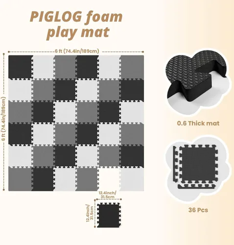 Miniatura 3 de 36 piezas de tapete de juego para bebé para el piso, azulejos de espuma para niños con entrelazado, alfombra de rompecabezas de espuma cuadrada