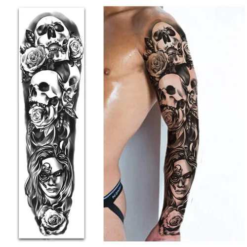 Miniatura 4 de Yazhiji - 41 piezas de tatuajes temporales a prueba de agua para hombres y mujeres adultos, diseños de flores, palabras, expresiones de arte S-León