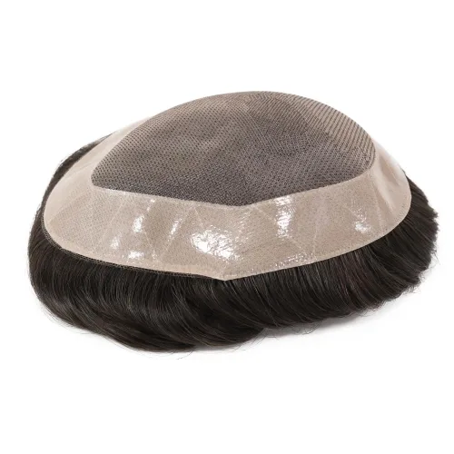 Miniatura 4 de Toupee para hombres piezas de cabello, sistemas de reemplazo de cabello humano, pelucas de cabello de densidad media, unidad de cabello negro NPU