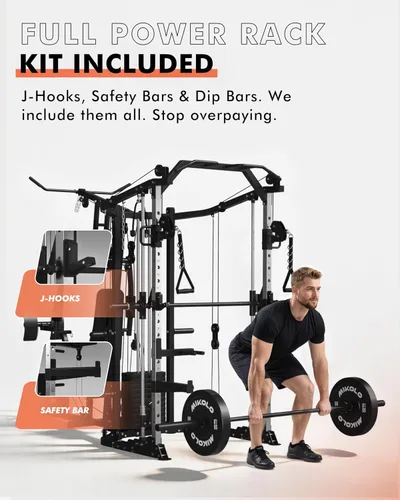 Miniatura 4 de GMWD SmithΔ Machine - Jaula de potencia, sistema multifunción de gimnasio en casa con sistema cruzado de cables, estación de entrenamiento de doble