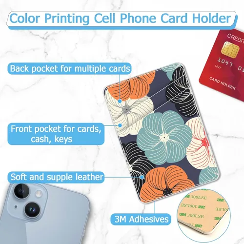 Miniatura 2 de Cartera de cuero para teléfono con tarjetero para teléfono, adhesivo para teléfono con adhesivo, elegante funda para tarjetas de crédito, adecuado