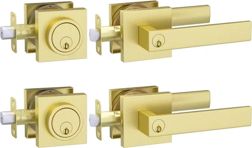 Miniatura 13 de Juego de cerradura de puerta exterior de Haidms en oro, juego de manija de puerta delantera y cerrojo, juegos de cerradura de puerta de entrada