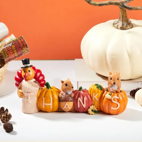 Miniatura 6 de JOYIN Decoración de mesa de pavo de calabaza de Acción de Gracias, figuras de pavo de resina, decoración de Acción de Gracias, mesa de cosecha