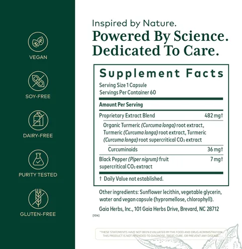 Miniatura 2 de GAIA HERBS PRO Curcuma Supreme - Apoya la salud inmunológica* - Extracto de raíz de cúrcuma y extracto de fruta de pimienta negra - Ingredientes