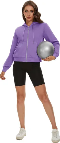 Miniatura 7 de MAGCOMSEN Sudadera corta con capucha para mujer, forro polar, con cremallera completa, con bolsillos