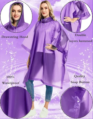 Miniatura 23 de Paquete de 2 ponchos de lluvia para adultos, reutilizables, impermeables, de supervivencia, emergencia, resistente, con capucha con cordón