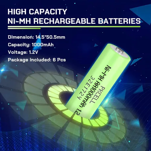 Miniatura 2 de PKCELL NiMH - Paquete de 6 baterías recargables AA, 1.2 V 1000 mAh de alta capacidad NiMH doble AA, batería de larga duración y precargada para 6