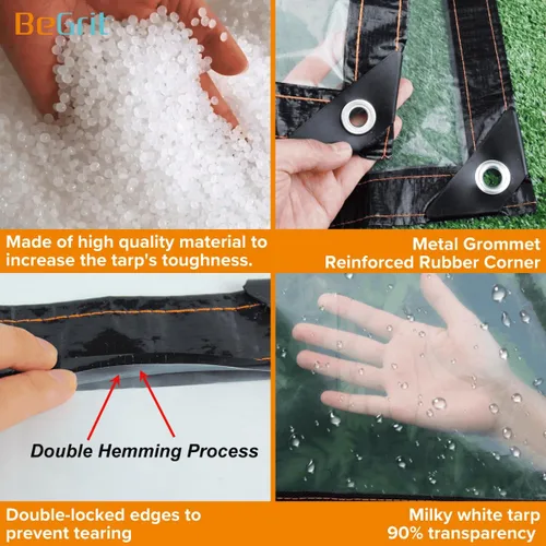 Miniatura 3 de BeGrit Clear Tarps - Lona impermeable resistente con ojales, a prueba de polvo, impermeable, resistente al viento, para invernadero, jardín, patio