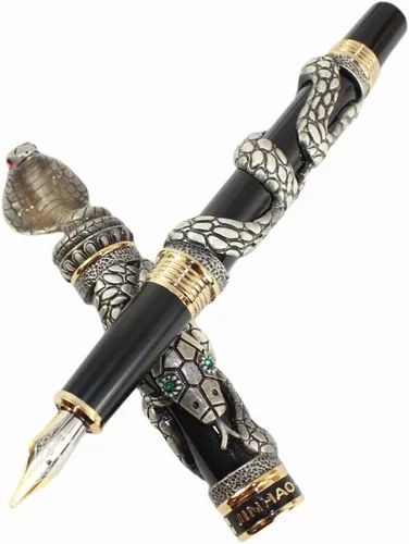 Miniatura 4 de Gullor Pluma Estilográfica Negro y Plata Antigua Serpiente Patrón 3D (plata y negro)