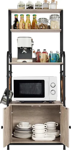 Miniatura 9 de Yaheetech - Estante de cocina para panaderos de 4 niveles con gabinete de almacenamiento y alacena, soporte para microondas y barra de café