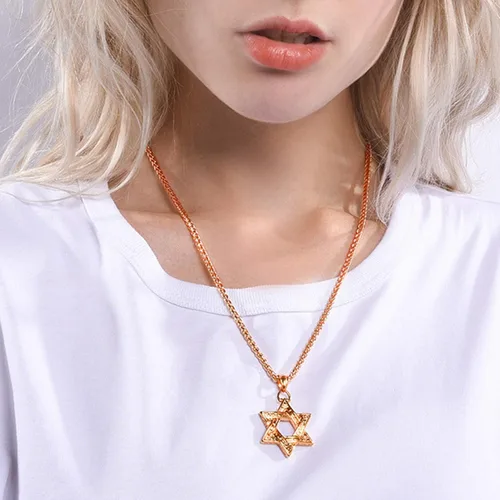 Miniatura 138 de U7 - Collar con Estrella de David para hombres y mujeres, dije hexagonal de acero inoxidable con cruz/piedra de rubí/collares clásicos judíos