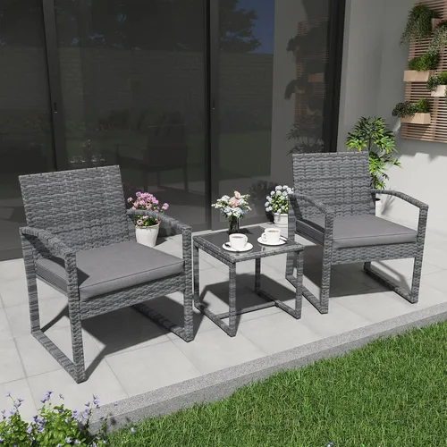 Miniatura 2 de Patiorama Juego de muebles de patio al aire libre de 3 piezas, juego de sillas de ratán con mesa auxiliar, para jardín, balcón, patio trasero, junto
