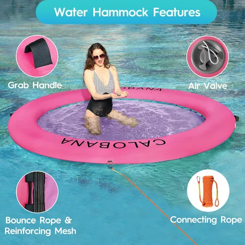 Miniatura 6 de CALOBANA Hamaca de agua inflable redonda flotante, flota lago isla balsa plataforma de muelle inflable para adultos, piscina, río, fiesta