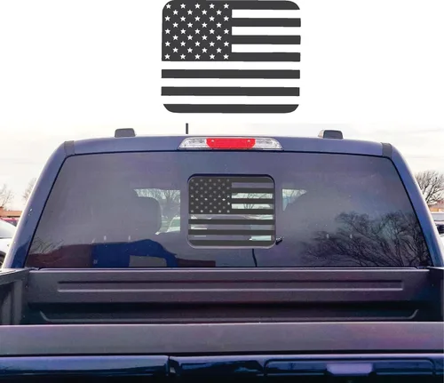 Miniatura 5 de Compatible con Ford F150 (2015-2021) F-250 / F-350 (2017-2021) Adhesivos precortados para ventana de la bandera estadounidense Medio trasero