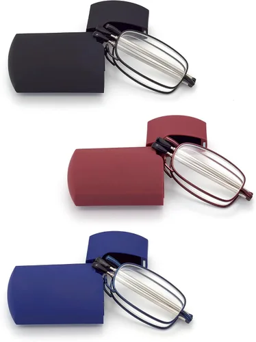 Miniatura 9 de HIGHLIKE Hard Cases Folding Reading Glasses, Pocket Wallet Purse Compact Spring Hinge Readers, Transparent Clear Lens Paquete de 3: 3 plomizos