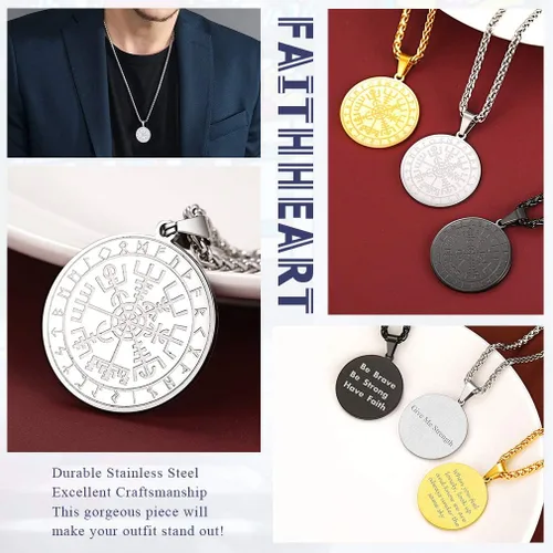 Miniatura 5 de FaithHeart Viking Medal Necklace for Men Sturdy Stainless Steel Pendant Necklaces Retro Norse Mythology Jewelry with Gift Box
