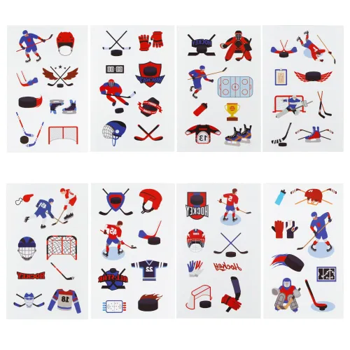 Miniatura 2 de 24 hojas de tatuajes temporales de hockey sobre hielo, decoraciones de cumpleaños, recuerdos de fiesta de hockey