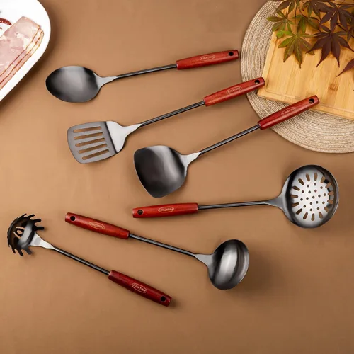 Miniatura 5 de FJNATINH Juego de espátula y cucharón para wok de 17 pulgadas, cuchara espumadora, espátula ranurada, juego de utensilios de cocina de acero