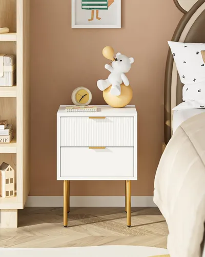 Miniatura 9 de Mesita de noche, mesa auxiliar pequeña con marco dorado, mesita de noche moderna con 2 cajones, mesa de centro, mesa auxiliar con cajón y estante