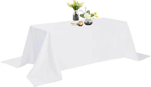 Miniatura 34 de Mantel de poliéster lavable de 90 pulgadas, resistente a las manchas y a las arrugas, mantel decorativo para mesa de comedor, fiestas de bufé y Negro