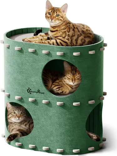 Miniatura 15 de DownyPaws Casa para Gatos de Interior, Cama Cueva para Gatos Plegable de 2 Pisos, Cama Túnel de Fieltro para Gatos Condominio, Cubo Escondite
