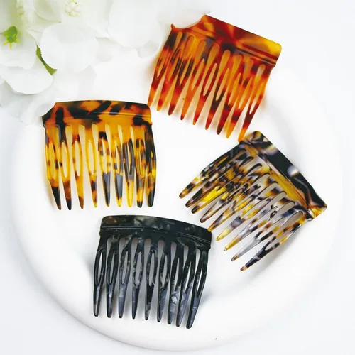 Miniatura 5 de 4 unids Peines laterales de pelo de ácido acético rizado francés accesorios de peinado decorativo pequeño mujer clip lateral estampado leopardo
